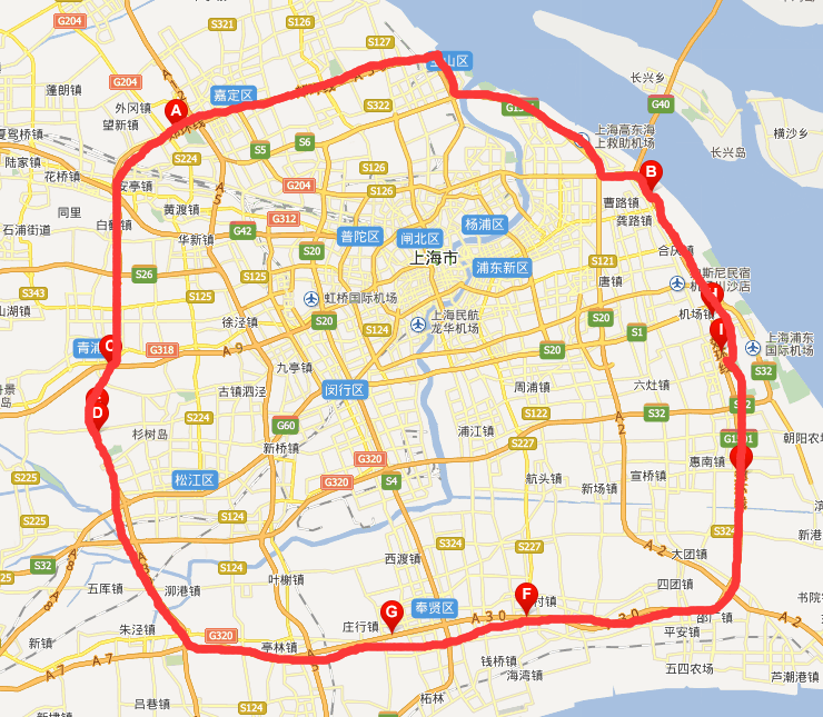 G1501上海绕城高速公路线路图示