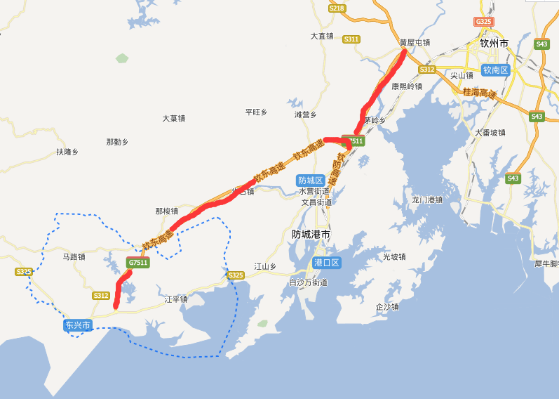 钦东高速公路线路图示